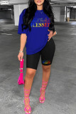 Pink Casual Letter Print Basic O Neck Short Sleeve Two Pieces