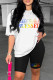 White Casual Letter Print Basic O Neck Short Sleeve Two Pieces