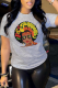 Grey Casual Vintage Print Patchwork O Neck T-Shirts
