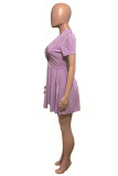Pink Casual Solid Patchwork Fold V Neck A Line Dresses