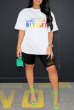 Pink Casual Letter Print Basic O Neck Short Sleeve Two Pieces