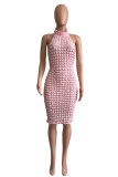 Pink Sexy Solid Patchwork O Neck Pencil Skirt Dresses