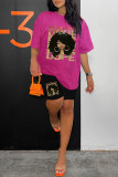 Red Casual Print Basic O Neck Short Sleeve Two Pieces