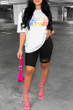 Pink Casual Letter Print Basic O Neck Short Sleeve Two Pieces