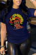 Navy Blue Casual Vintage Print Patchwork O Neck T-Shirts