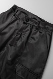 Red Casual Street Solid Patchwork Pocket High Waist Straight Solid Color Bottoms