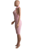 Pink Sexy Solid Patchwork O Neck Pencil Skirt Dresses