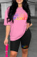 Pink Casual Letter Print Basic O Neck Short Sleeve Two Pieces