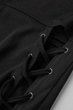 Black Sexy Casual Simplicity Solid Hollowed Out O Neck One Step Skirt Dresses