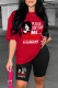 Red Casual Print Basic O Neck Short Sleeve Two Pieces
