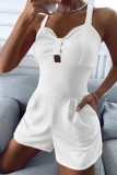 Pink Casual Simplicity Solid Patchwork Cut Out Spaghetti Strap Regular Rompers