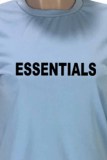 Red Casual Print Letter O Neck Short Sleeve Two Pieces
