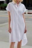 Pink Casual Print Patchwork Buckle Turndown Collar Shirt Dress Dresses