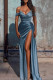 Gray Blue Sexy Elegant Solid High Opening Hot Drill Off the Shoulder Strapless Dress Dresses