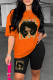 Orange Casual Print Basic O Neck Short Sleeve Two Pieces