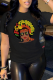 Black Casual Vintage Print Patchwork O Neck T-Shirts