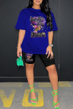 Pink Casual Print Basic O Neck Short Sleeve Two Pieces