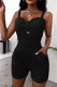 Black Casual Simplicity Solid Patchwork Cut Out Spaghetti Strap Regular Rompers