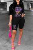 Pink Casual Print Basic O Neck Short Sleeve Two Pieces