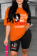 Orange Casual Print Basic O Neck Short Sleeve Two Pieces