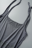 Grey Casual Street Letter Printing O Neck Two Pieces