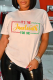 White Casual Street Print Patchwork Letter O Neck T-Shirts