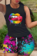 Black Casual Sportswear Letter Lips Printed O Neck Sleeveless Two Pieces