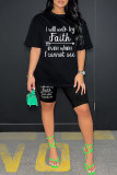 Ginger Casual Letter Print Basic O Neck Short Sleeve Two Pieces