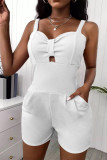 Pink Casual Simplicity Solid Patchwork Cut Out Spaghetti Strap Regular Rompers