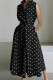 Black Casual Print Patchwork Buttons Fold Mandarin Collar A Line Dresses
