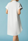 Pink Casual Print Patchwork Buckle Turndown Collar Shirt Dress Dresses
