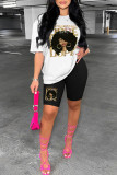 Red Casual Print Basic O Neck Short Sleeve Two Pieces
