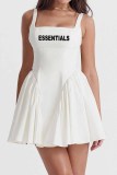 Pink Street Print Backless Letter Square Collar Princess Dresses