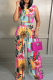 Pink Casual Work Street Print O Neck Regular Jumpsuits