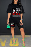 Red Casual Print Basic O Neck Short Sleeve Two Pieces