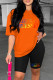 Orange Casual Letter Print Basic O Neck Short Sleeve Two Pieces