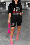 Red Casual Print Basic O Neck Short Sleeve Two Pieces