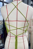 Green Sexy Street Solid Pierced Strap Design Halter High Waist Tops