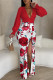 Red Sexy Street Print Draw String Slit V Neck Irregular Dress Dresses(With Belt)