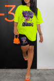 Pink Casual Print Basic O Neck Short Sleeve Two Pieces