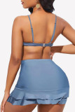 Blue Sexy Solid Backless Swimwears (With Paddings)