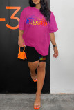 Pink Casual Letter Print Basic O Neck Short Sleeve Two Pieces