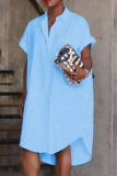 Pink Casual Print Patchwork Buckle Turndown Collar Shirt Dress Dresses