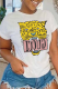 White Casual Daily Print Patchwork O Neck T-Shirts