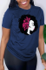 Navy Blue Casual Vintage Print Patchwork O Neck T-Shirts