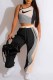 Black Street Print Patchwork Oblique Collar Sleeveless Two Pieces