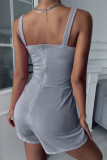 Pink Casual Simplicity Solid Patchwork Cut Out Spaghetti Strap Regular Rompers