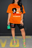 Red Casual Print Basic O Neck Short Sleeve Two Pieces