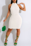 Pink Sexy Solid Patchwork O Neck Pencil Skirt Dresses