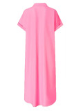 Pink Casual Print Patchwork Buckle Turndown Collar Shirt Dress Dresses